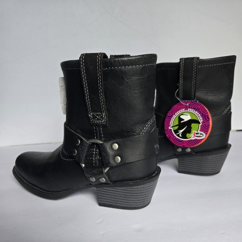 NWT JUSTIN BOOTS , Black Leather Ankle Boots. Size 6B - Picture 9 of 12